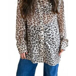 NEW THE KORNER women's carmel avenue leopard button up tunic top in beige